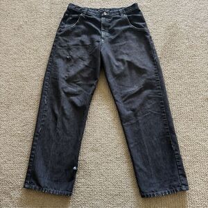 Vintage Guess Jeans Mens 34x30 Black Baggy Wide Leg Skater Distressed Fade